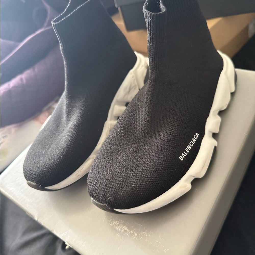 Balenciaga Black and White Speed LT Sneakers